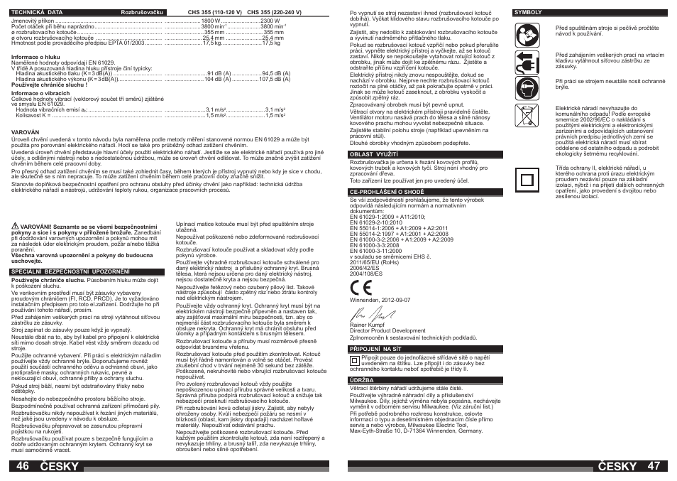 Česky | Milwaukee CHS 355 User Manual | Page 24 / 38