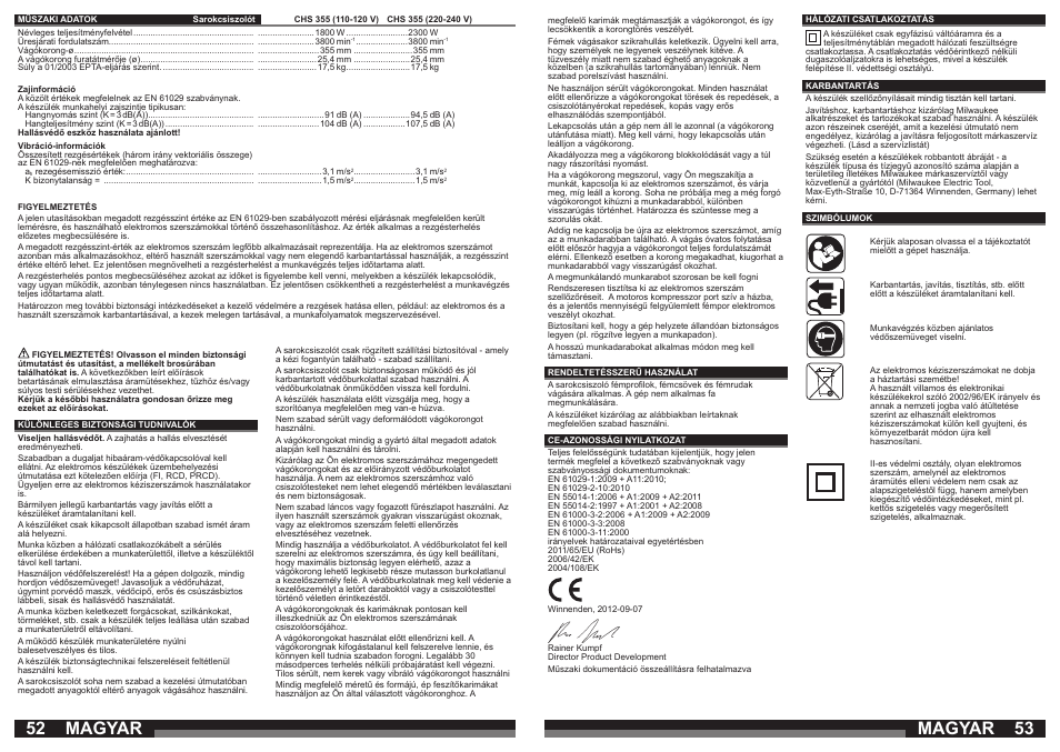 Magyar | Milwaukee CHS 355 User Manual | Page 27 / 38