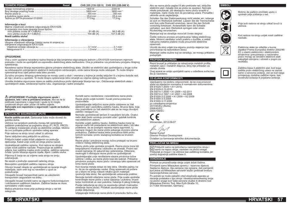 Hrvatski | Milwaukee CHS 355 User Manual | Page 29 / 38