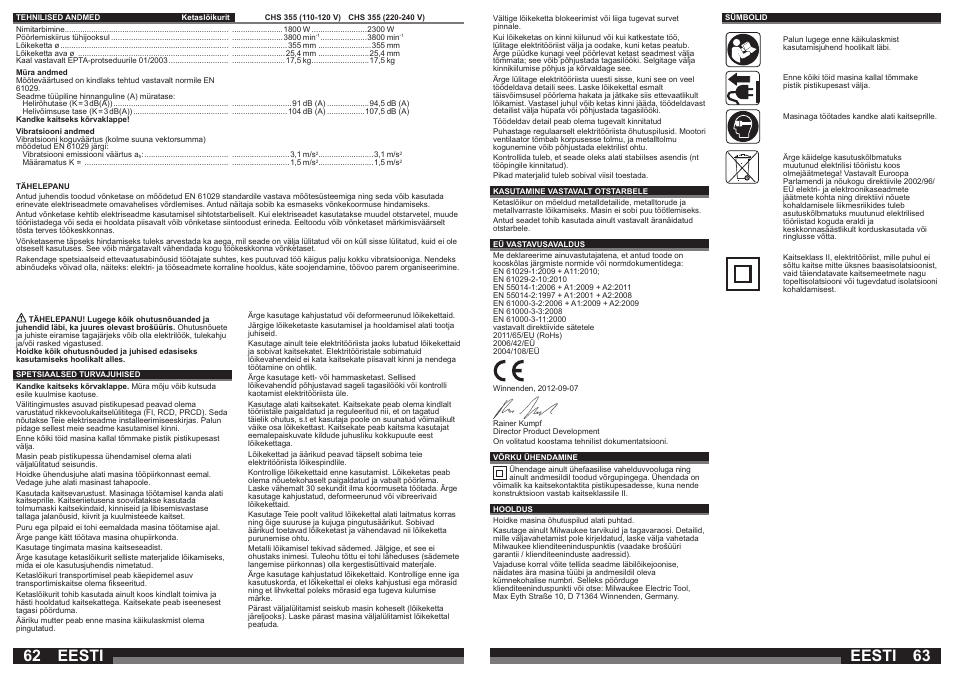 Eesti | Milwaukee CHS 355 User Manual | Page 32 / 38