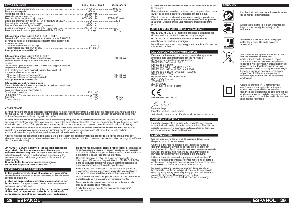 Español | Milwaukee 950 S User Manual | Page 15 / 39