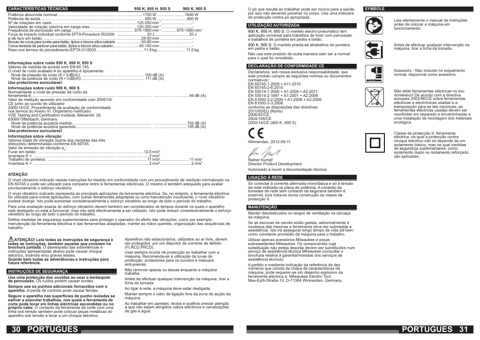 Portugues | Milwaukee 950 S User Manual | Page 16 / 39