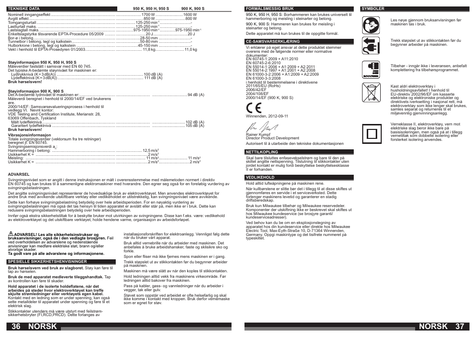 Norsk | Milwaukee 950 S User Manual | Page 19 / 39