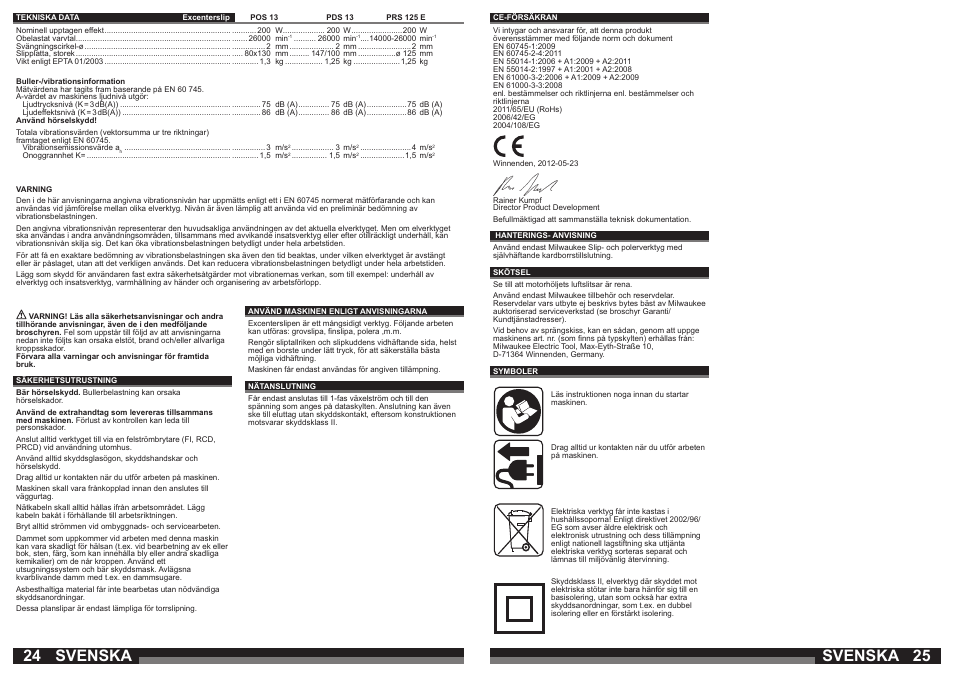 Svenska | Milwaukee PRS 125 E User Manual | Page 13 / 31