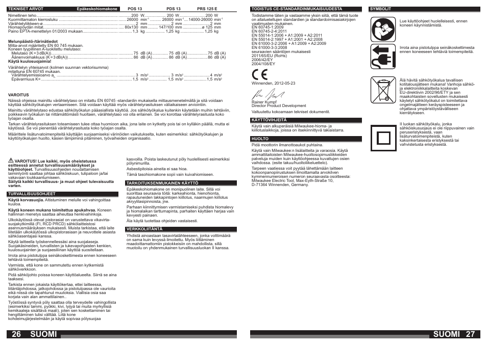 Suomi | Milwaukee PRS 125 E User Manual | Page 14 / 31