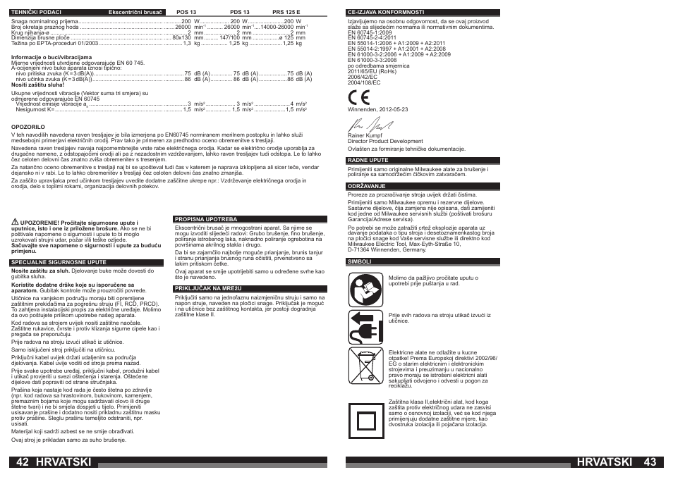 Hrvatski | Milwaukee PRS 125 E User Manual | Page 22 / 31