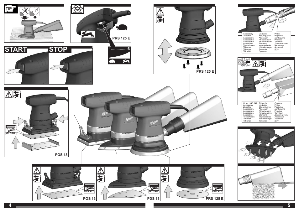Start stop, Pos 13, Pds 13 | Prs 125 e | Milwaukee PRS 125 E User Manual | Page 3 / 31