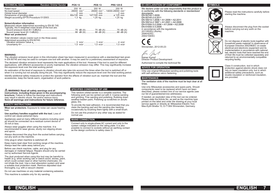 English | Milwaukee PRS 125 E User Manual | Page 4 / 31