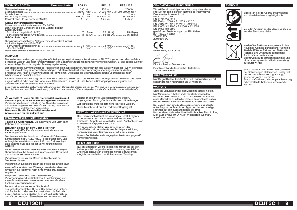 Deutsch | Milwaukee PRS 125 E User Manual | Page 5 / 31