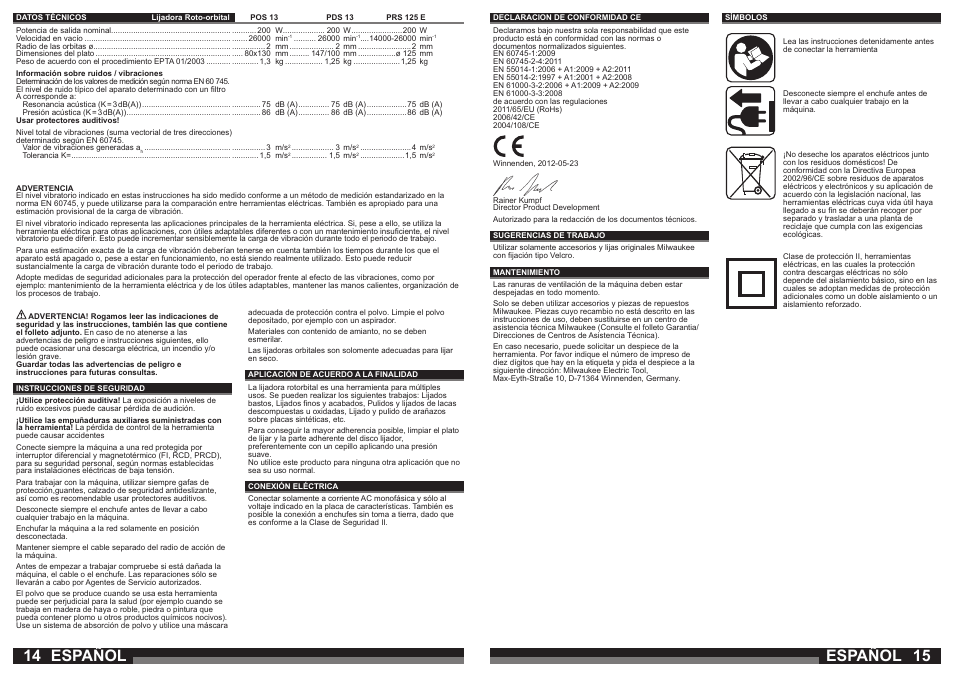 Español | Milwaukee PRS 125 E User Manual | Page 8 / 31