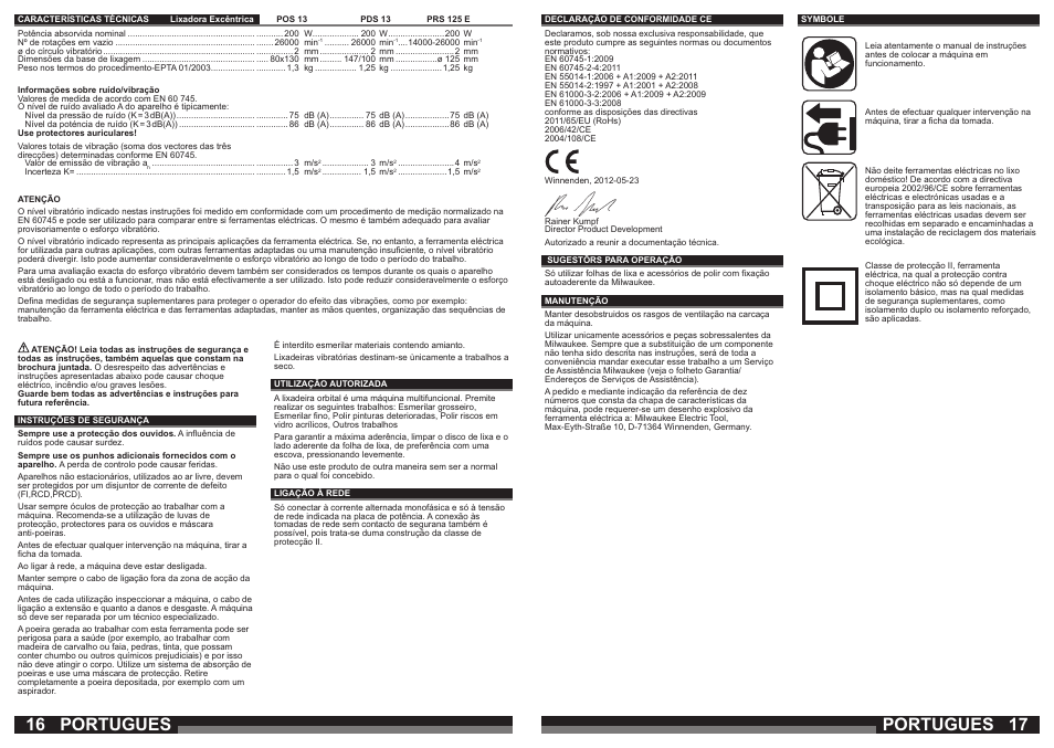 Portugues | Milwaukee PRS 125 E User Manual | Page 9 / 31