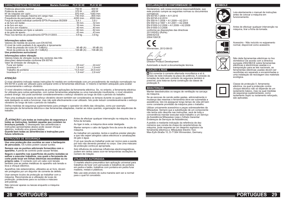 Portugues | Milwaukee PLH 30 XE User Manual | Page 15 / 37