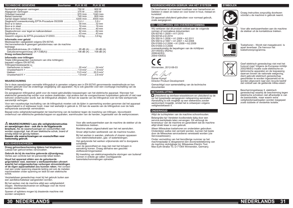Nederlands | Milwaukee PLH 30 XE User Manual | Page 16 / 37