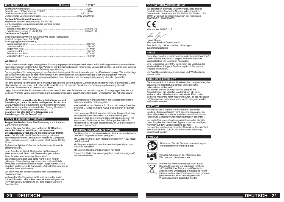 Deutsch | Milwaukee C12 MT User Manual | Page 11 / 37