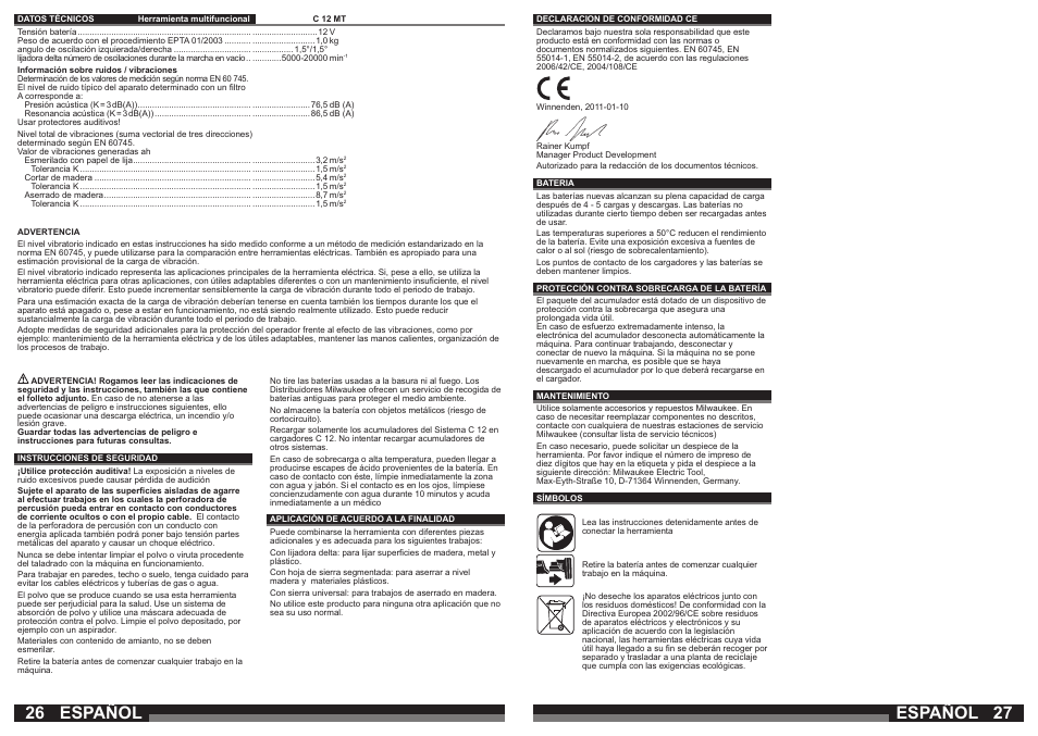 Español | Milwaukee C12 MT User Manual | Page 14 / 37