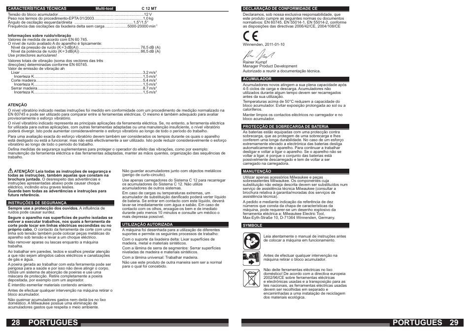 Portugues | Milwaukee C12 MT User Manual | Page 15 / 37
