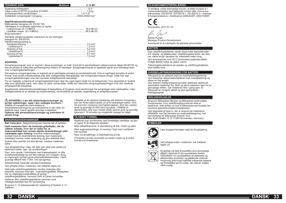 Dansk | Milwaukee C12 MT User Manual | Page 17 / 37