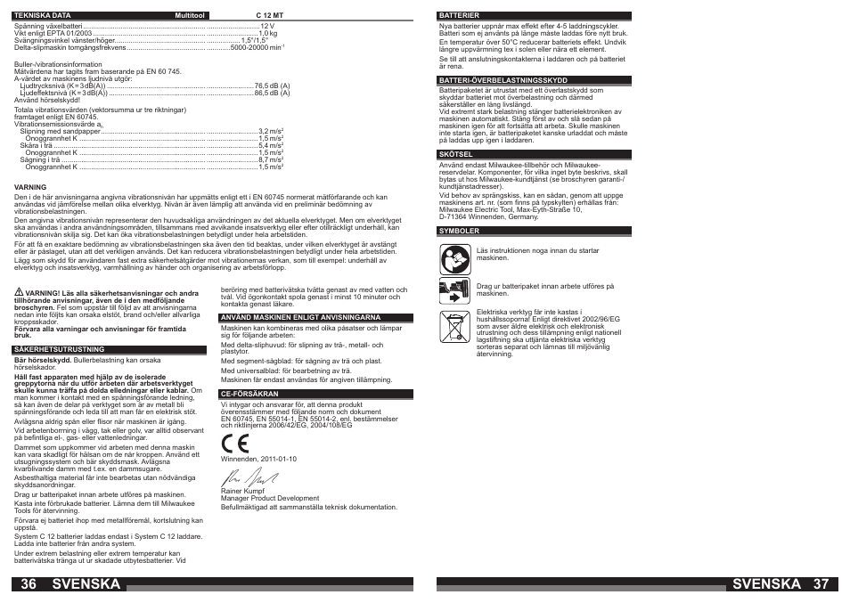 Svenska | Milwaukee C12 MT User Manual | Page 19 / 37
