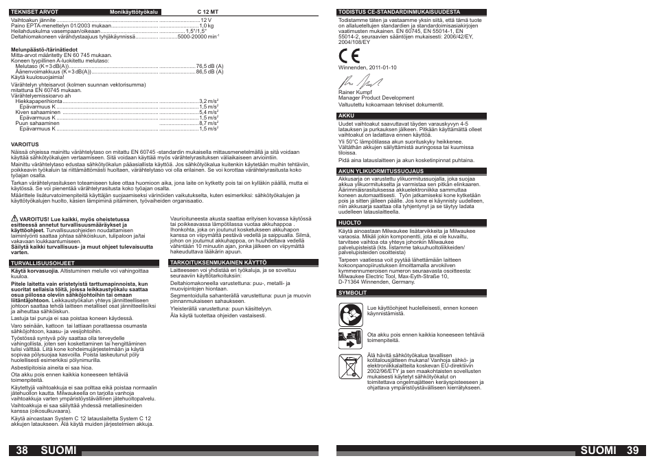 Suomi | Milwaukee C12 MT User Manual | Page 20 / 37