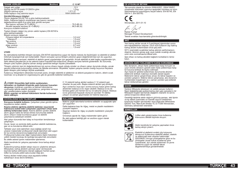 Türkçe | Milwaukee C12 MT User Manual | Page 22 / 37