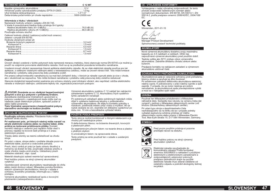 Slovensky | Milwaukee C12 MT User Manual | Page 24 / 37