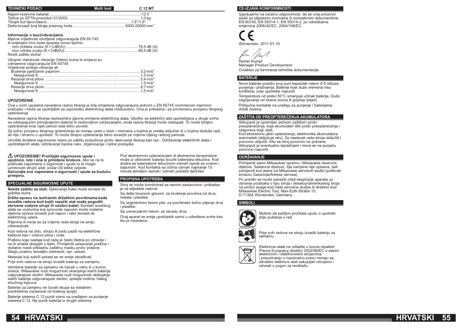Hrvatski | Milwaukee C12 MT User Manual | Page 28 / 37
