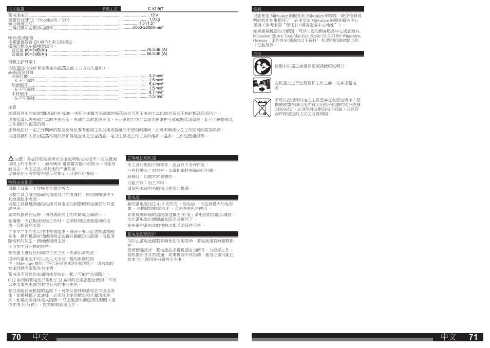 Milwaukee C12 MT User Manual | Page 36 / 37