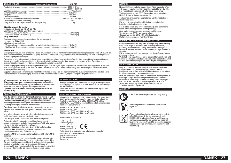 Dansk | Milwaukee M12 BID User Manual | Page 14 / 35