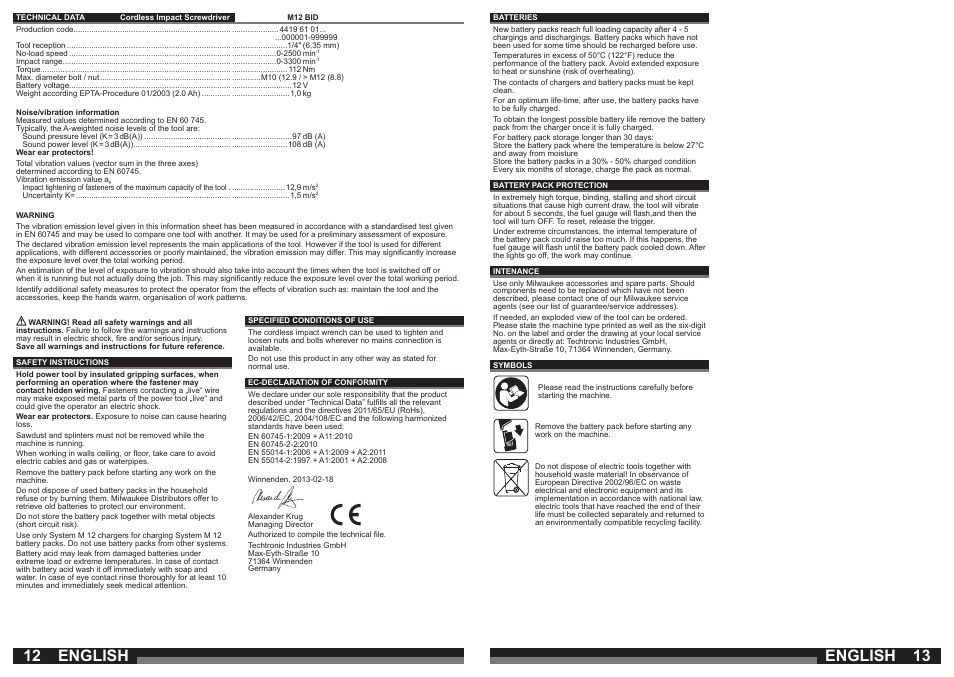 English | Milwaukee M12 BID User Manual | Page 7 / 35