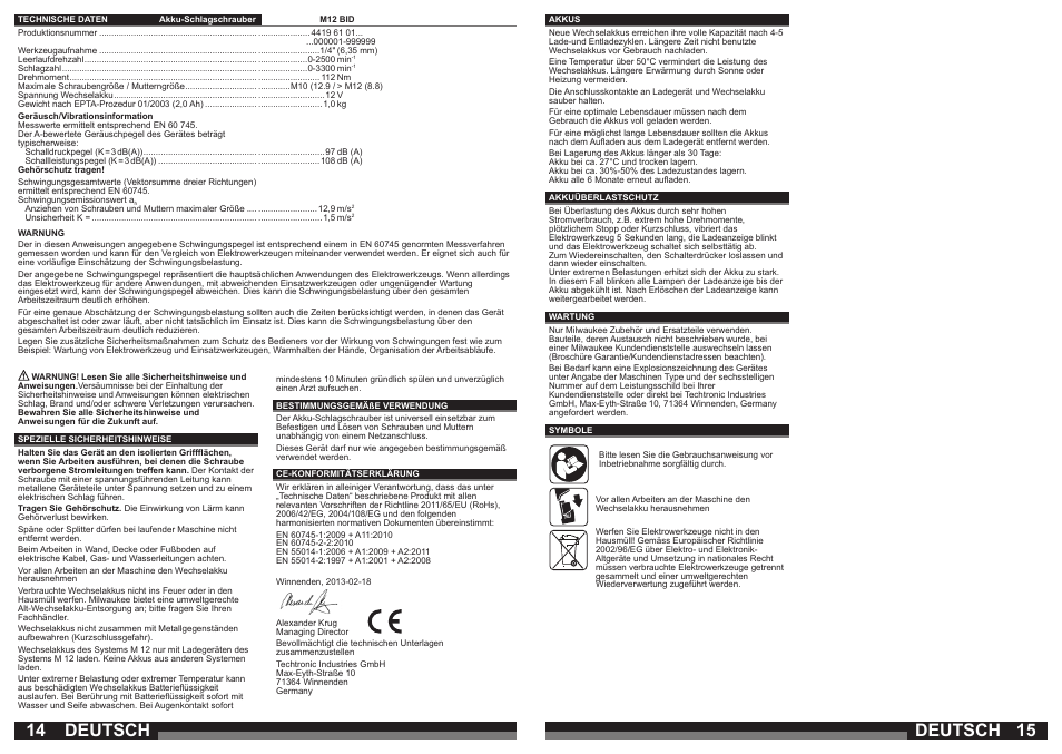 Deutsch | Milwaukee M12 BID User Manual | Page 8 / 35