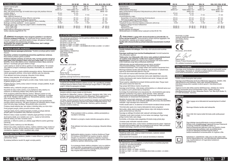 Lietuviškai, Eesti | Milwaukee DGL 30 QE User Manual | Page 14 / 19