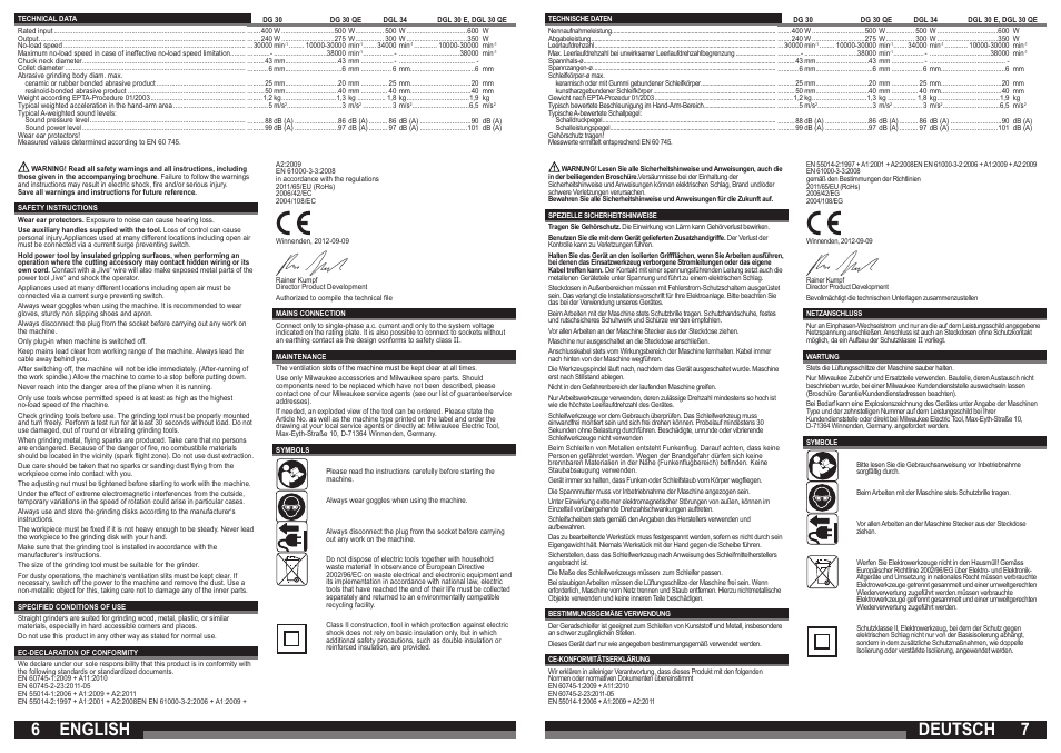 English, Deutsch | Milwaukee DGL 30 QE User Manual | Page 4 / 19