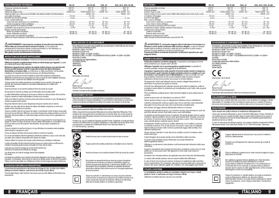 Français, Italiano | Milwaukee DGL 30 QE User Manual | Page 5 / 19