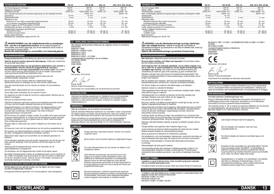 Nederlands, Dansk | Milwaukee DGL 30 QE User Manual | Page 7 / 19