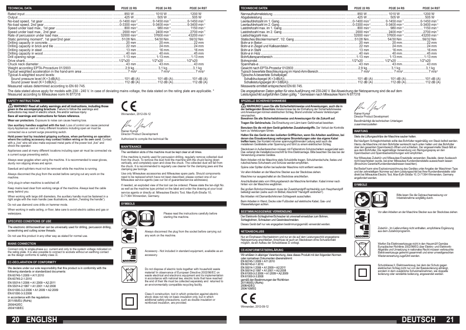 English, Deutsch | Milwaukee PD2E 24 RST User Manual | Page 11 / 25