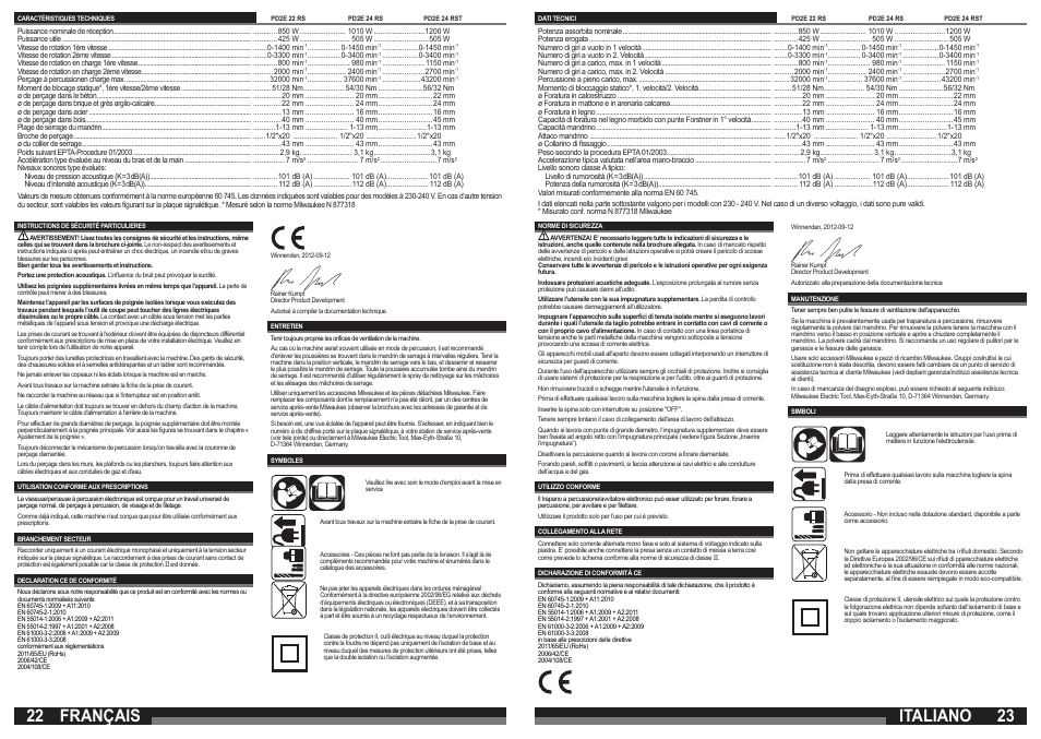 Français, Italiano | Milwaukee PD2E 24 RST User Manual | Page 12 / 25