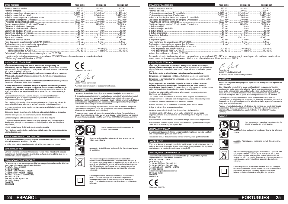 Español, Portugues | Milwaukee PD2E 24 RST User Manual | Page 13 / 25