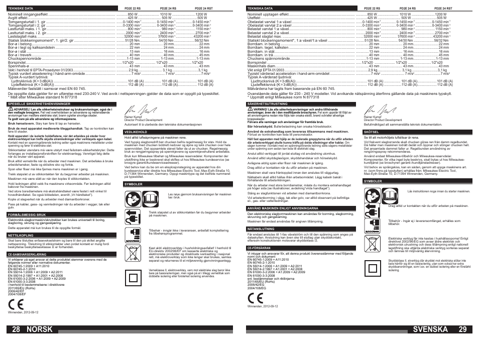 Norsk, Svenska | Milwaukee PD2E 24 RST User Manual | Page 15 / 25