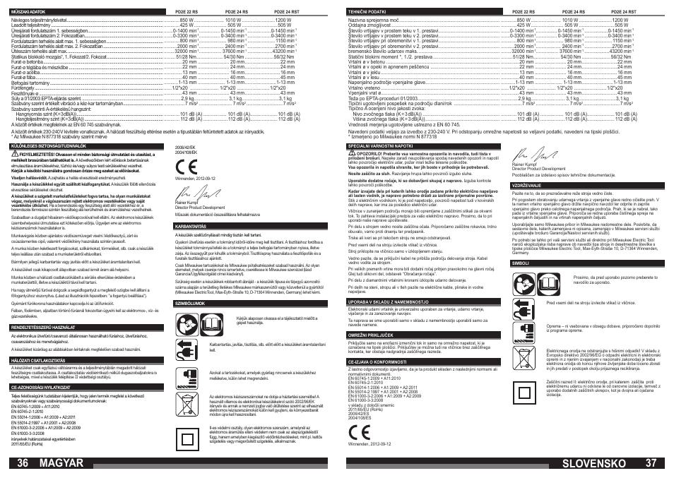 Magyar, Slovensko | Milwaukee PD2E 24 RST User Manual | Page 19 / 25