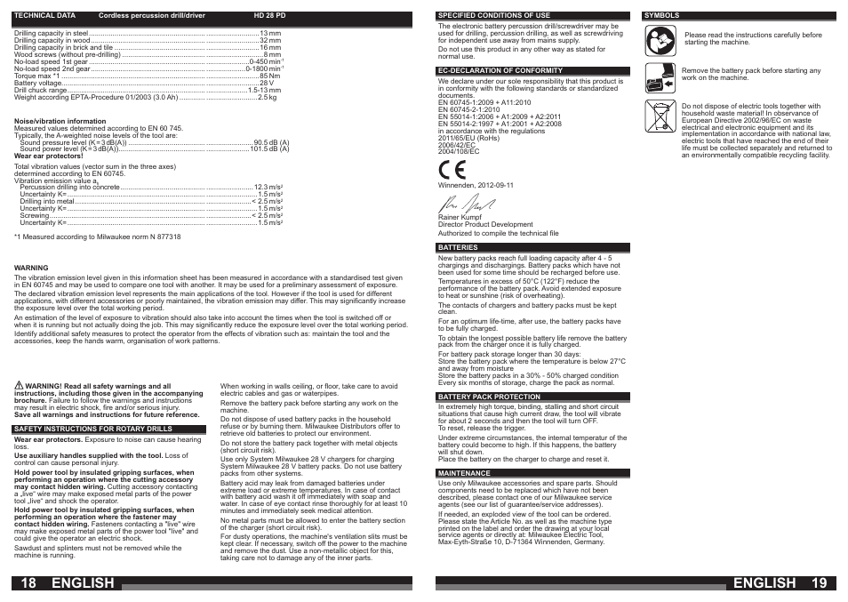 English | Milwaukee HD28 PD User Manual | Page 10 / 37