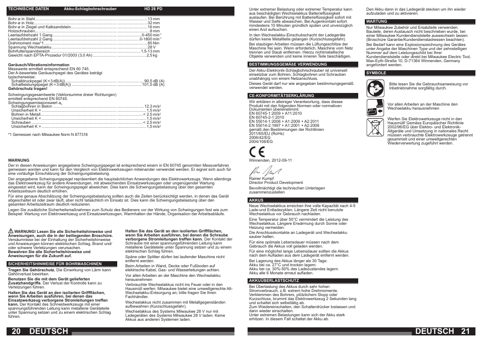 Deutsch | Milwaukee HD28 PD User Manual | Page 11 / 37