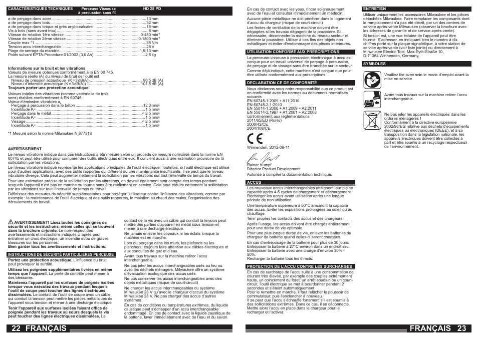 Français | Milwaukee HD28 PD User Manual | Page 12 / 37