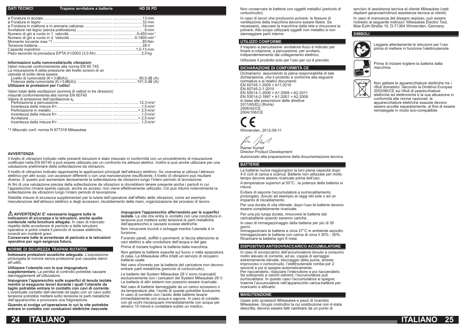 Italiano | Milwaukee HD28 PD User Manual | Page 13 / 37