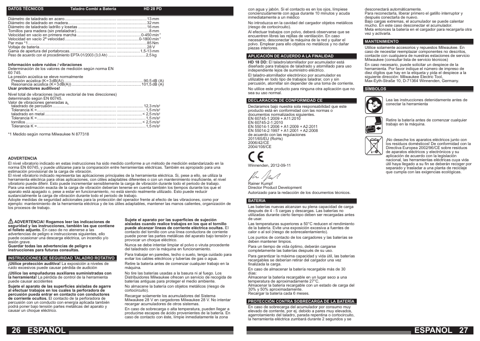 Español | Milwaukee HD28 PD User Manual | Page 14 / 37