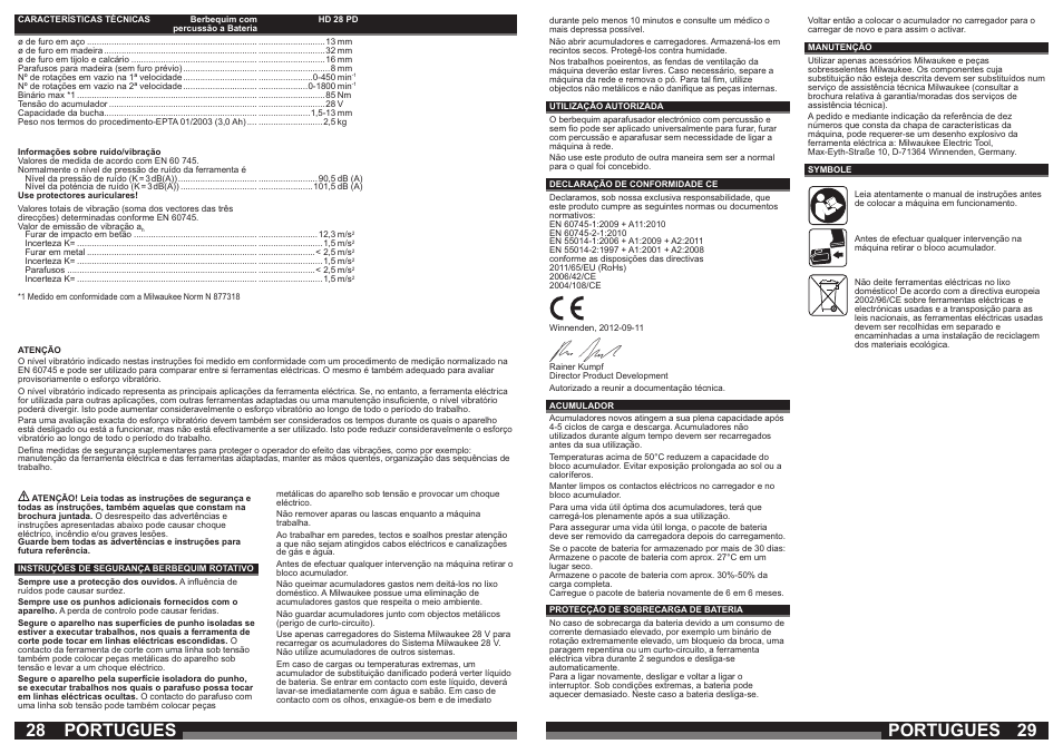 Portugues | Milwaukee HD28 PD User Manual | Page 15 / 37