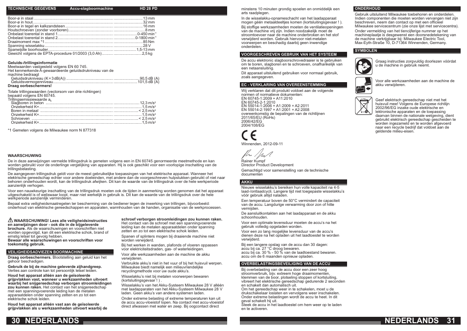 Nederlands | Milwaukee HD28 PD User Manual | Page 16 / 37