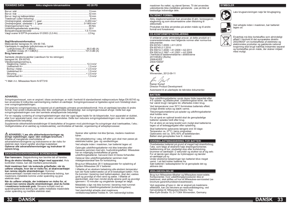 Dansk | Milwaukee HD28 PD User Manual | Page 17 / 37