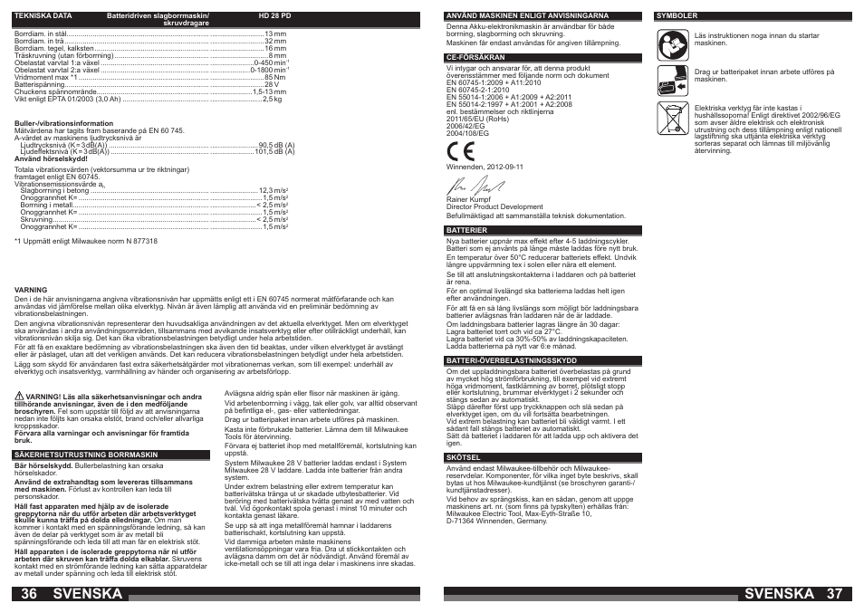 Svenska | Milwaukee HD28 PD User Manual | Page 19 / 37