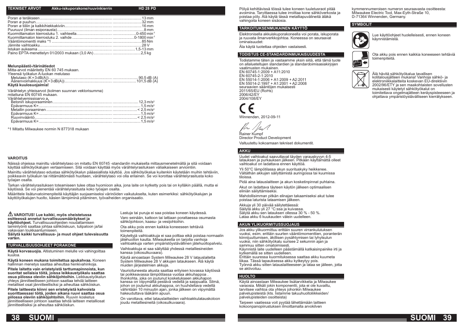 Suomi | Milwaukee HD28 PD User Manual | Page 20 / 37