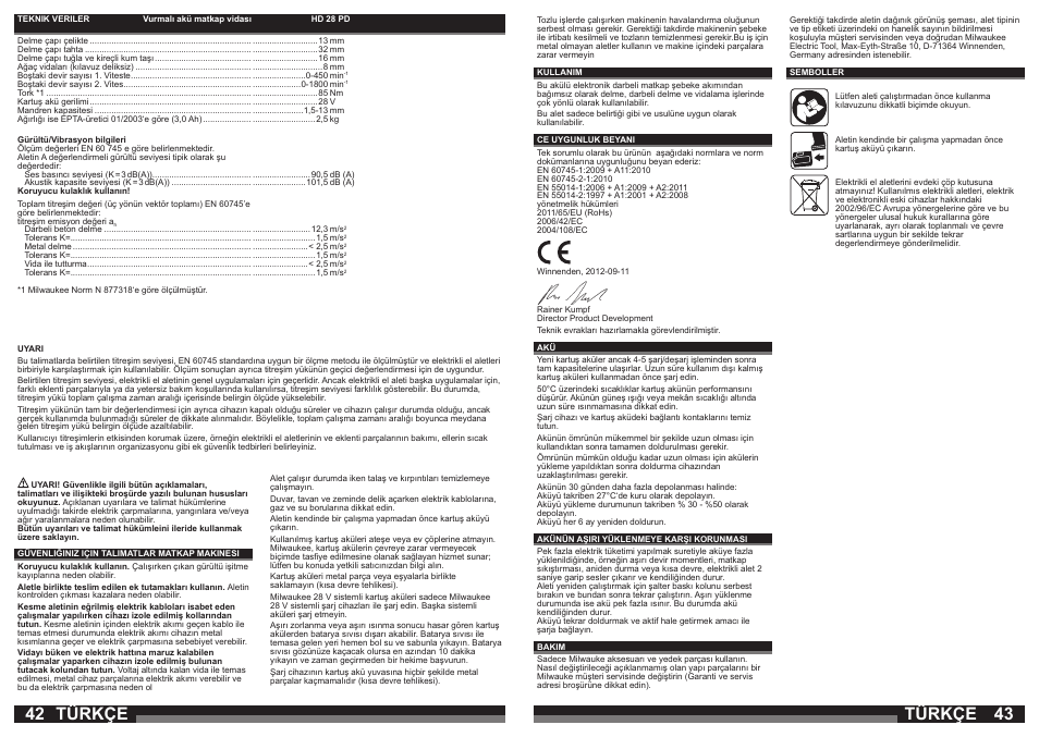 Türkçe | Milwaukee HD28 PD User Manual | Page 22 / 37